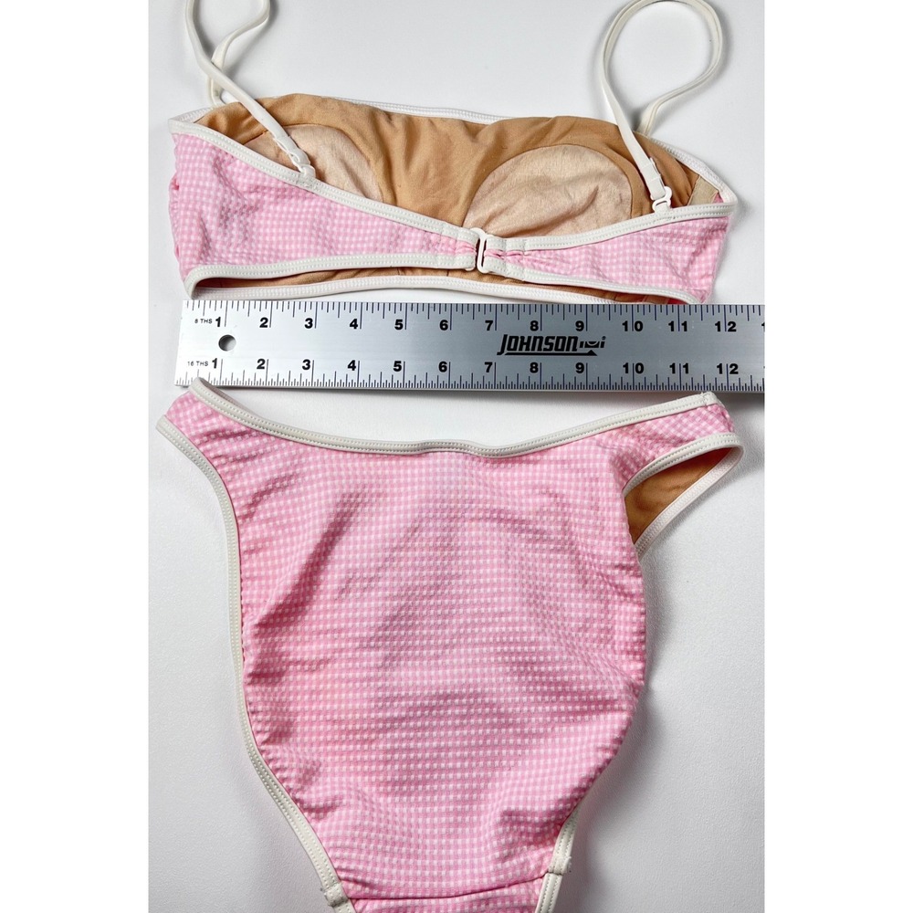 Gingham Bikini Set Womens Small Pink Excellent High Cut Bandeau G0035 - Picture 5 of 6